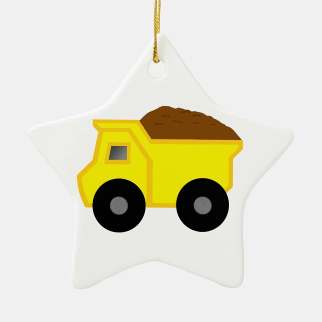 Yellow Dump Truck Ceramic Ornament (Front)