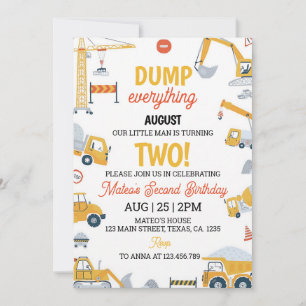 Yellow Dump Truck Construction Birthday Invitation