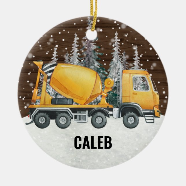 Yellow Dump Truck Construction Vehicle Christmas Ceramic Ornament (Front)