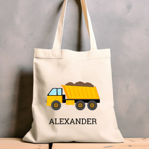 Yellow Dump Truck Kids Personalized Construction Tote Bag