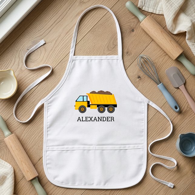 Yellow Dump Truck Personalized Construction Kids Apron (Creator Uploaded)