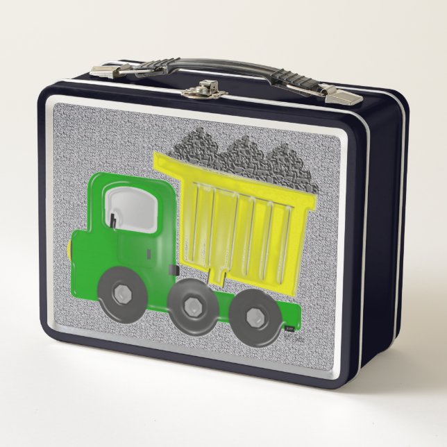 Yellow Dump Truck Trucks Work Vehicles Metal Lunch Box (Front)