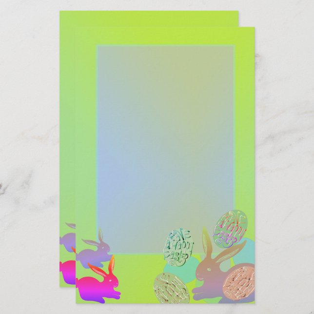 Yellow Easter Bunny Eggs Stationery (Front/Back)