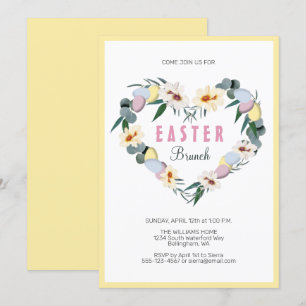 Yellow Easter Eggs Flowers Heart Wreath Brunch Invitation