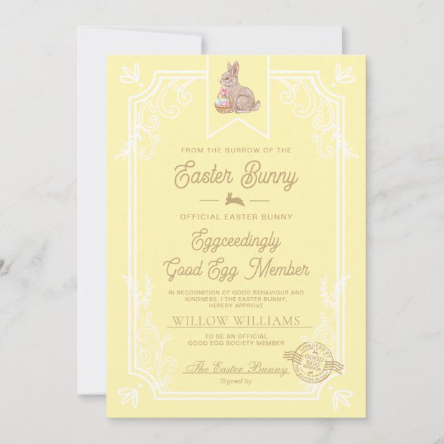 Yellow Easter Good Egg Member Certificate Card (Front)