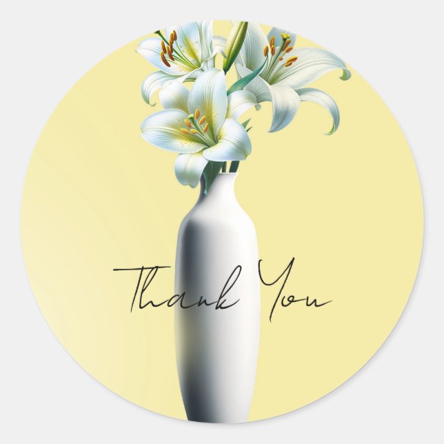Yellow Easter Lilies Floral Vase Bridal Shower Classic Round Sticker (Front)