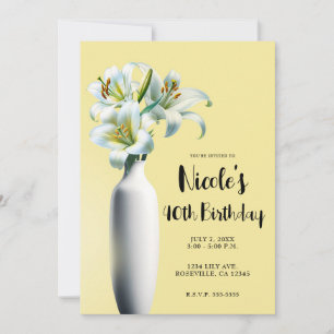 Yellow Easter Lilies Vase Floral Birthday Party Invitation