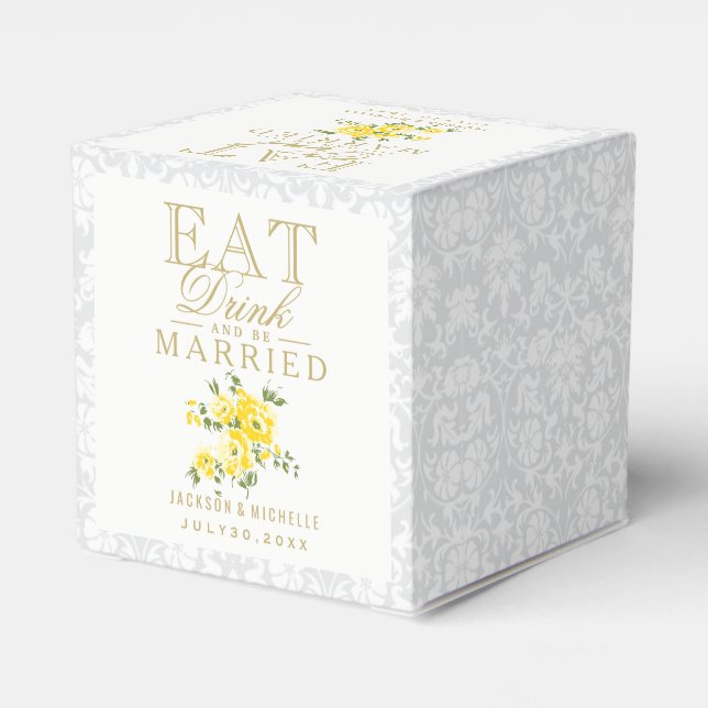 Yellow Eat, Drink and Be Married Wedding Favor Box (Back Side)