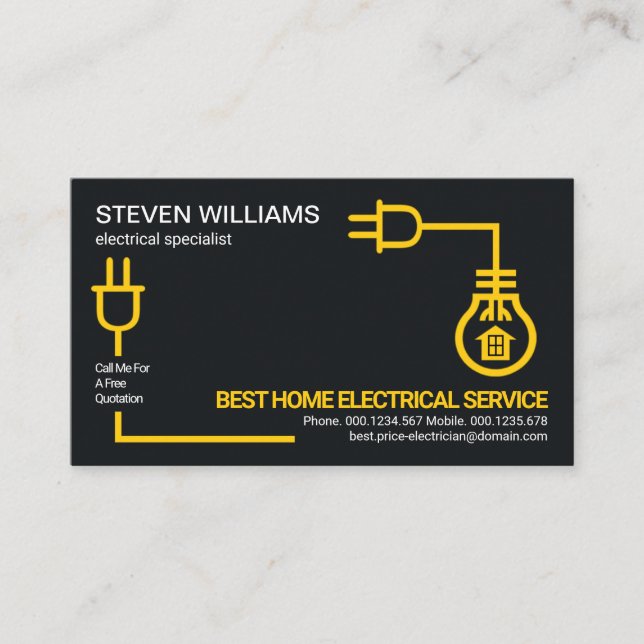 Yellow Electric Circuit Wiring Electrician Service Business Card (Front)