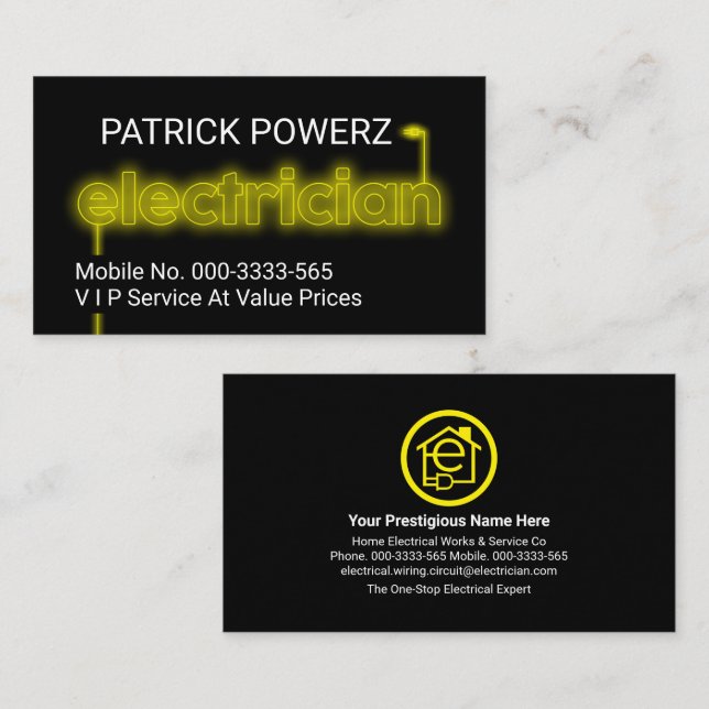 Yellow Electrician Circuit Lighting Business Card (Front/Back)