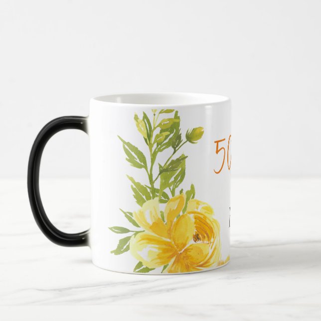 Yellow Elegant 50th Monogram Wedding Anniversary  Magic Mug (Left)