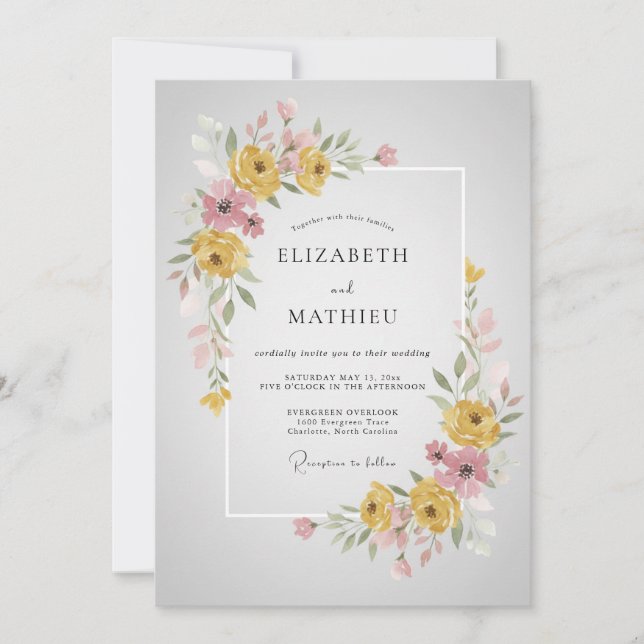 Yellow Elegant Blossom Wedding Invitation (Front)