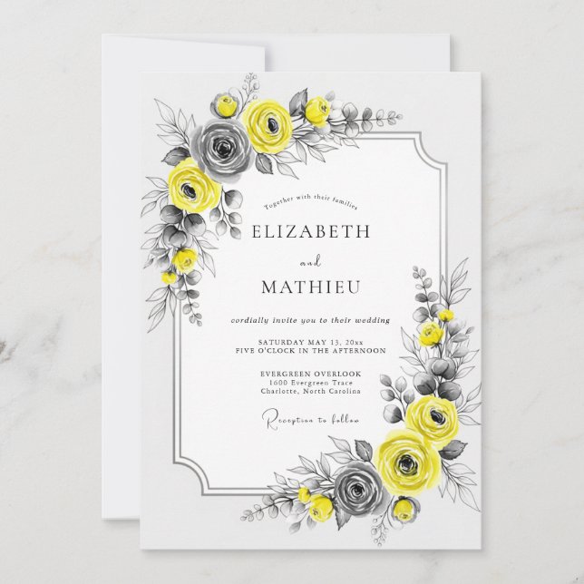 Yellow Elegant Botanical Wedding Invitation (Front)