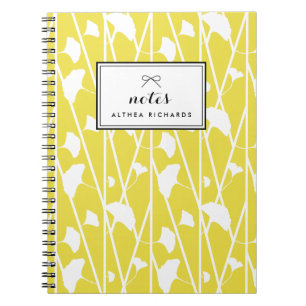 Yellow Elegant Floral Vines Pattern Personalized Notebook