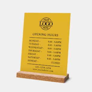 Yellow Elegant Minimalist   Business Opening Hours Acrylic Sign