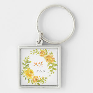 Yellow Elegant Monogram 50th Wedding Anniversary Keychain