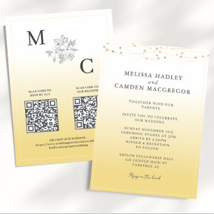 Yellow Elegant QR Code Wedding Invitation
