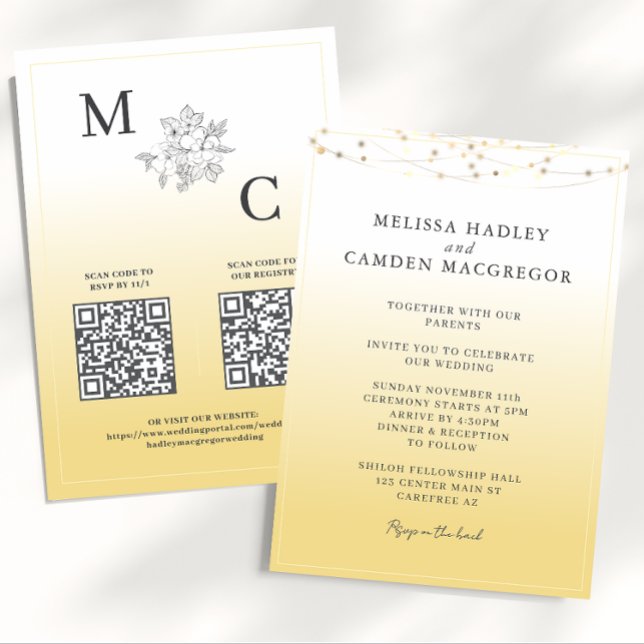 Yellow Elegant QR Code Wedding Invitation (Creator Uploaded)