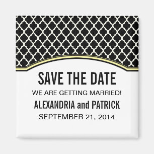Yellow Elegant Quatrefoil Save the Date Magnet