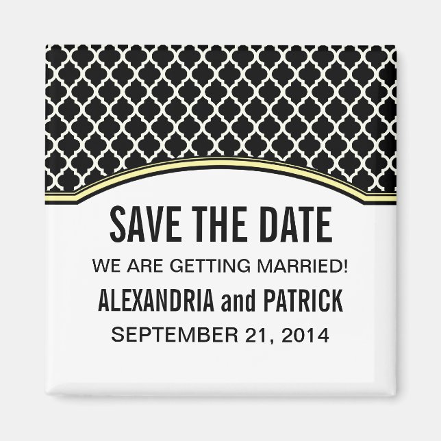 Yellow Elegant Quatrefoil Save the Date Magnet (Front)