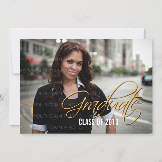Yellow Elegant Script Photo Graduation Invite (Front)