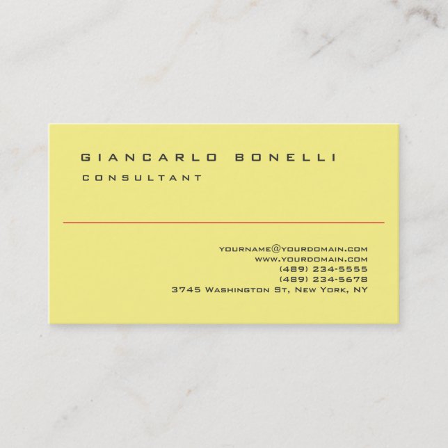 Yellow Elegant Simple Plain Professional Business Card (Front)