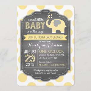 Yellow Elephant and Dots Baby Shower Invitation