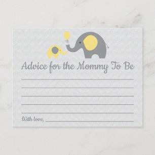 Yellow Elephant Baby Shower Advice for Mom Cards