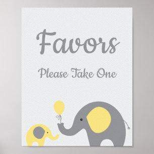 Yellow Elephant Baby Shower Favours Take One Sign