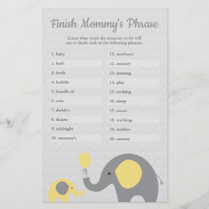 Yellow Elephant Baby Shower Finish Mommy's Phrase Flyer