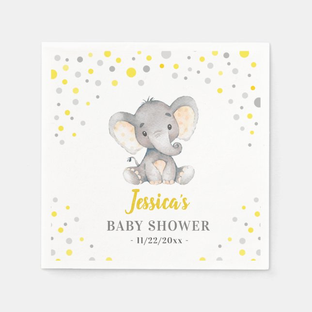 Yellow Elephant Baby Shower Little Peanut Party Napkin (Front)