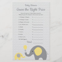 Yellow Elephant Baby Shower Price is Right Game