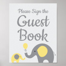 Yellow Elephant Baby Shower Sign Guest Book Sign