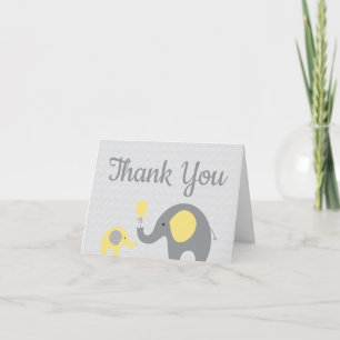 Yellow Elephant Baby Shower Thank You Card Folded