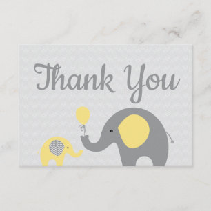 Yellow Elephant Baby Shower Thank You Cards Flat
