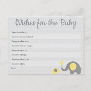 Yellow Elephant Baby Shower Wishes for Baby Cards