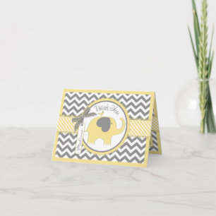 Yellow Elephant Bird Chevron Print Thank You Card