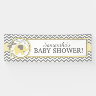 Yellow Elephant Boy Chevron Baby Shower Banner