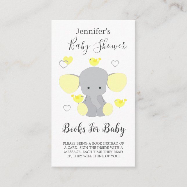 Yellow Elephant Boy Girl Baby Shower Book Request Enclosure Card (Front)