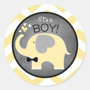 Yellow Elephant Chevron Boy Baby Shower Classic Round Sticker