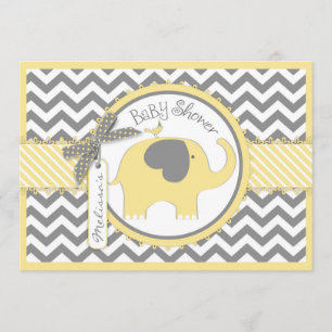 Yellow Elephant Chevron Print Baby Shower Invitation