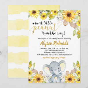 Yellow elephant gender neutral floral baby shower invitation