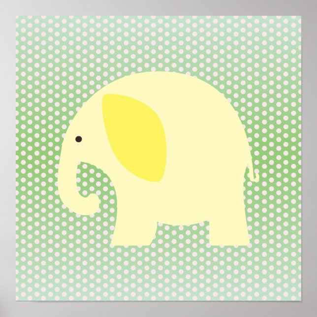 Yellow Elephant on Mint Green Poster (Front)