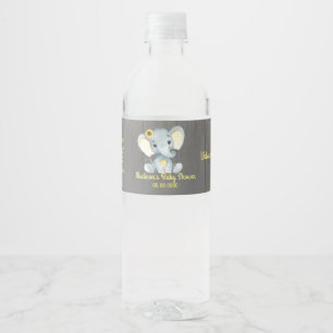 Yellow Elephant water bottle label for girl