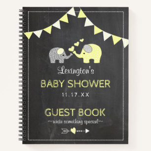 Yellow Elephants Baby Shower Chalk Guest Book  