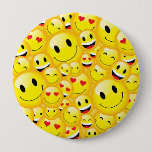 Yellow Emoji Cartoon Symbol Icon Pattern 4 Inch Round Button
