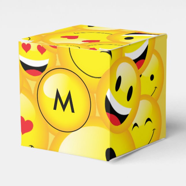 Yellow Emoji Party Emoticon Faces Pattern Favor Box (Front Side)