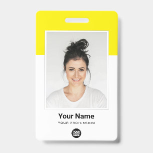 Yellow Employee huge Photo Qr Bar Code Logo Name Badge
