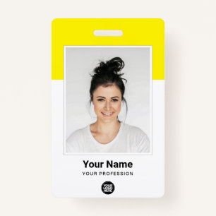 Yellow Employee huge Photo Qr Bar Code Logo Name Badge