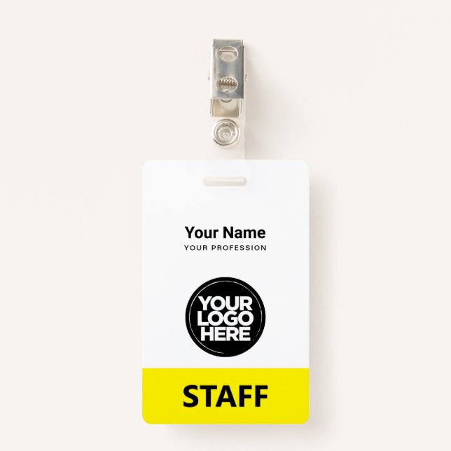Yellow Employee Name Business Logo Staff Tag Badge (Front with Clip)